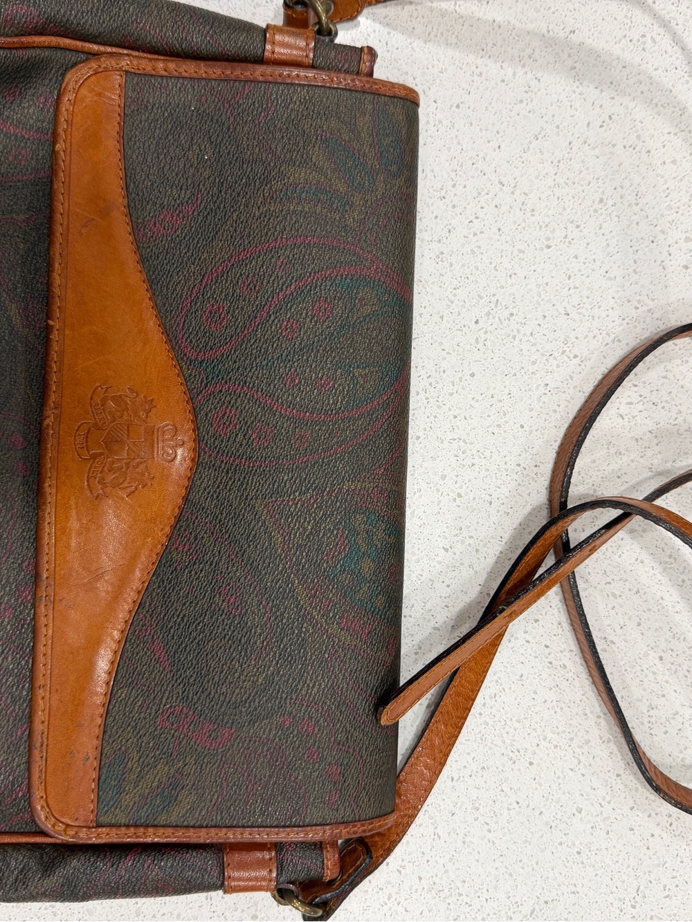 Vintage Allen Solly Paisley Crossbody Bag - Made in Italy Leather Trim